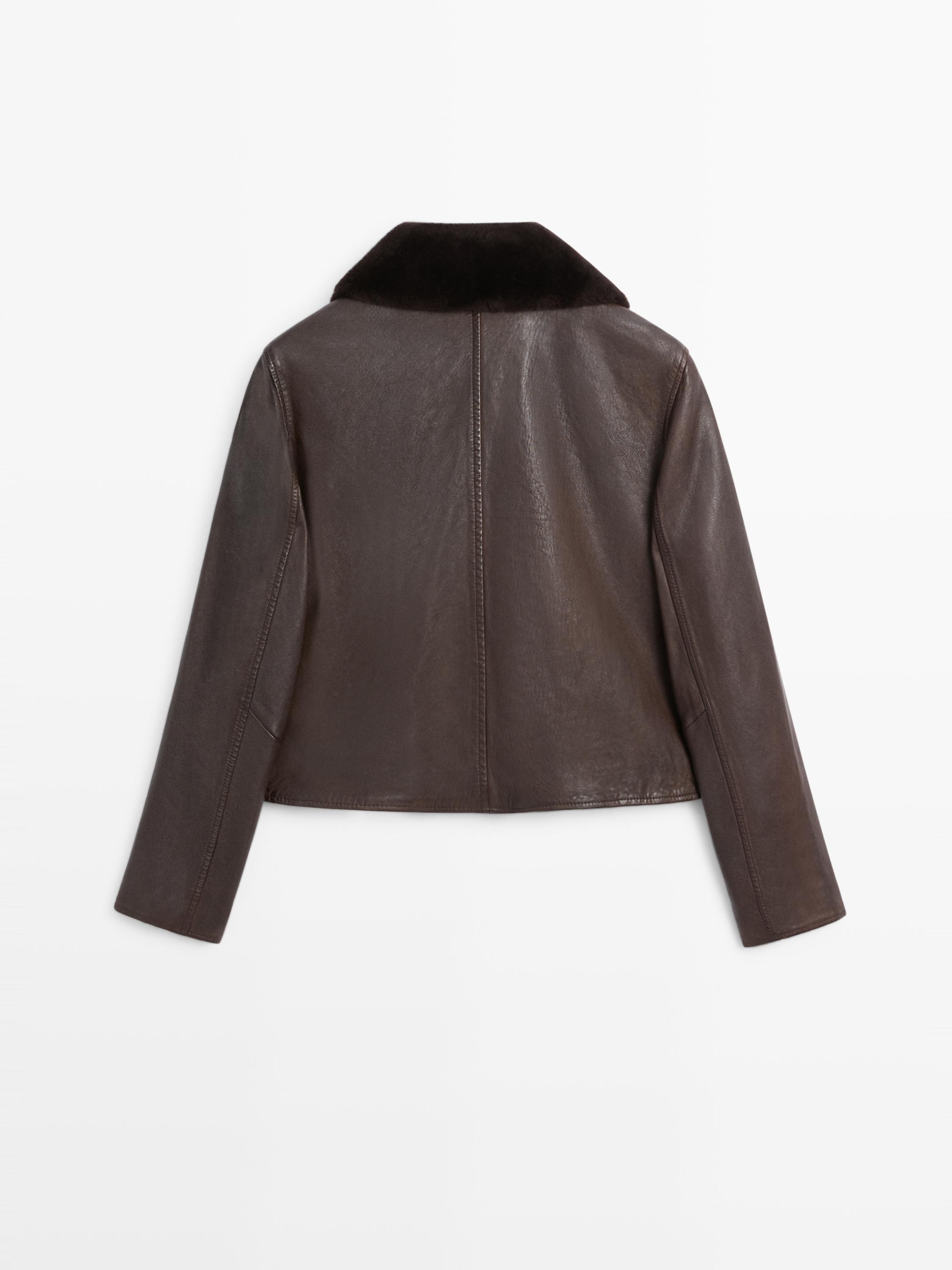 Veste en cuir nappa à col fourrure